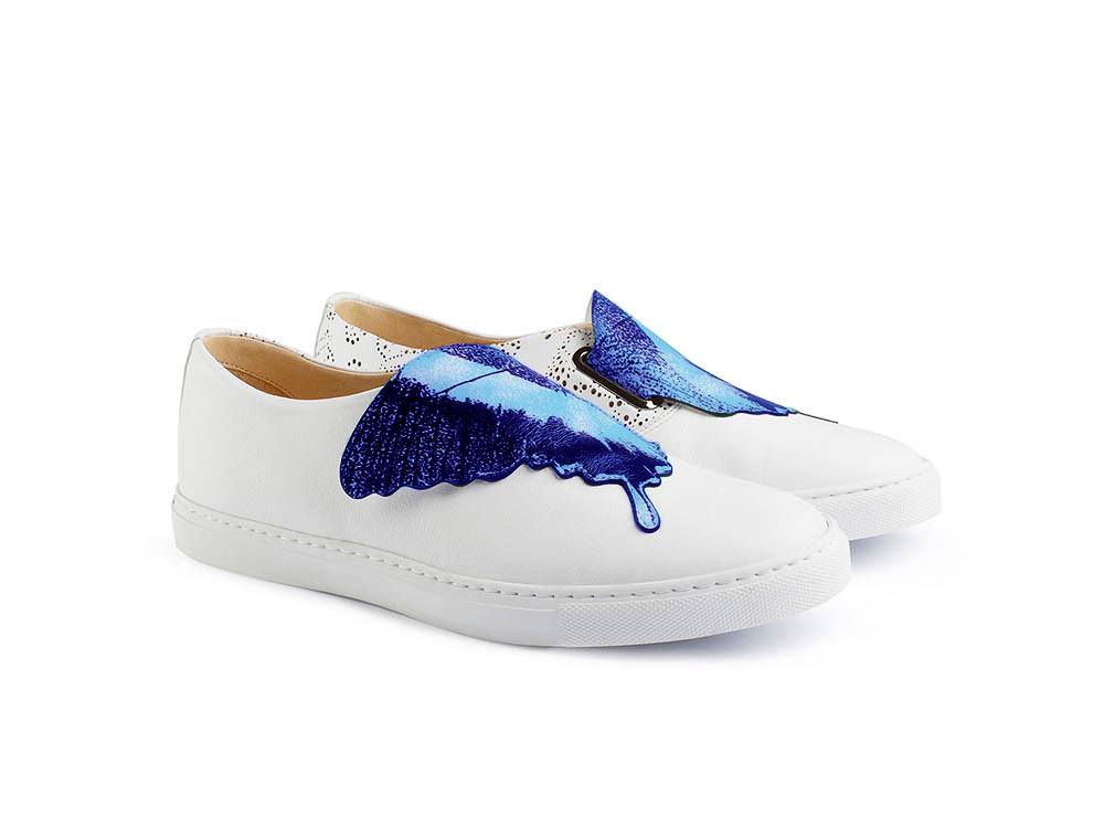 white shoes with blue butterflies
